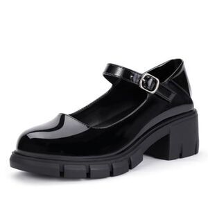 IDIFU Black Platform Mary Janes Dress Shoes Closed Round Vegan Patent Leather 9